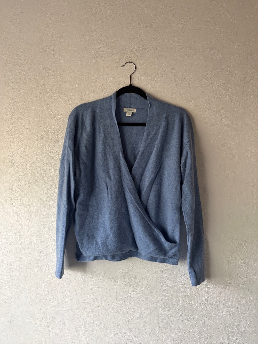 Sundance Light Blue Wrap V-Neck Cashmere Sweater